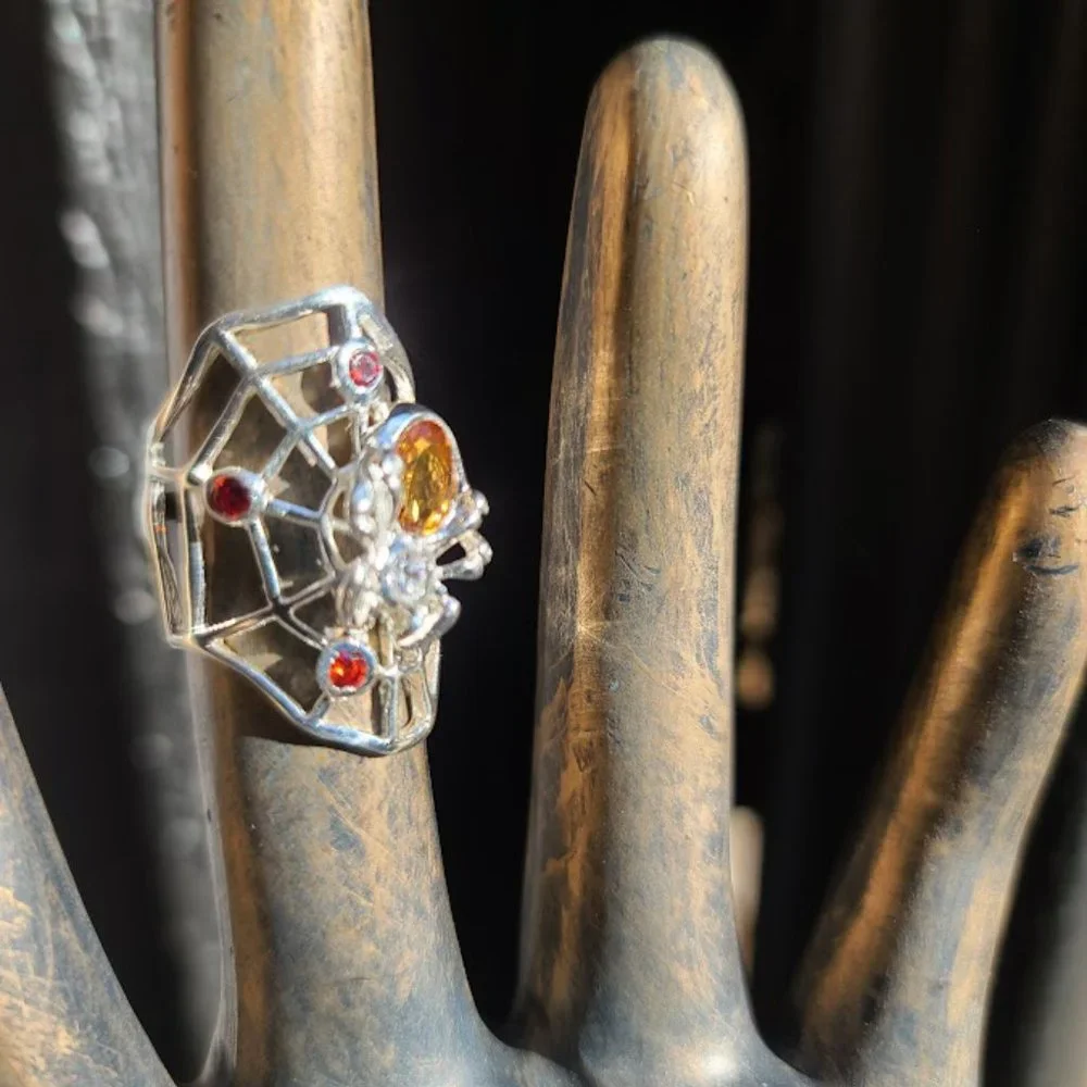 Citrene Garnet & topaz sterling spider on web ring sz6 NEW - Picture 7 of 8